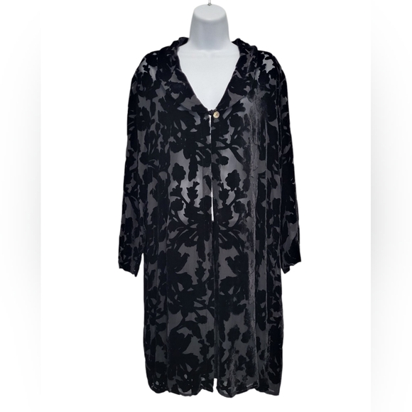 Vintage‎ Ania A. Black Velvet Burnout Silk Cardigan Top L XL Whimsigoth Art Wear - Picture 1 of 5